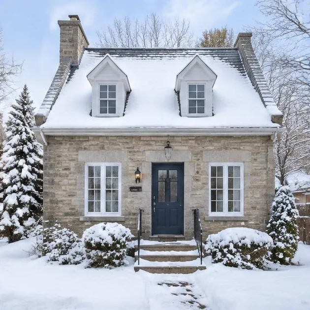Illustration d’une habitation québécoise avec fenêtres thermos, inspirée du cadre résidentiel de Boucherville