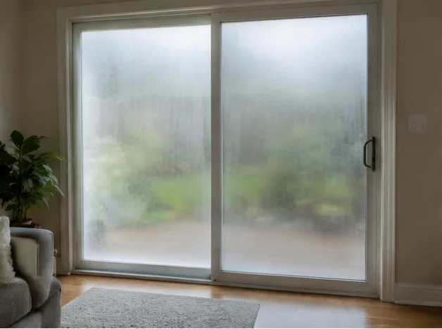 Avant : symptôme illustré — Vitre de porte-patio embuée